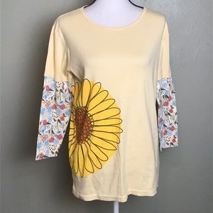 Green 3 Yellow Sunflower 3/4th Sleeved Shirt  L